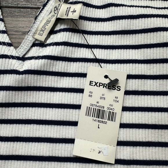 Express Navy and White Striped V-Neck Tee - Picture 2 of 3